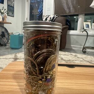 Vintage Jewelry Jar with Assorted Accessories